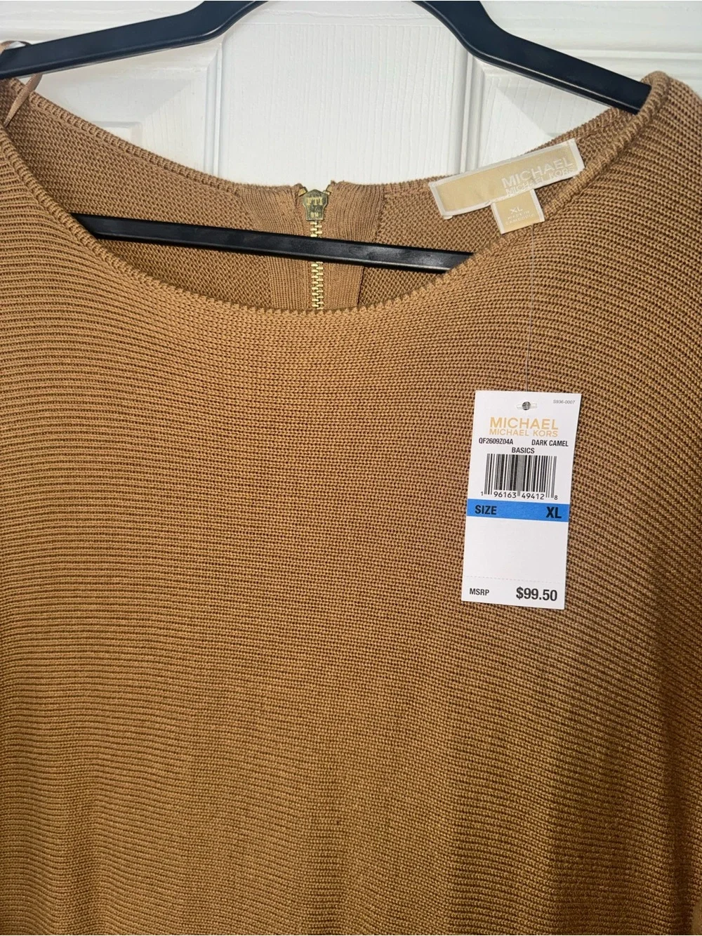 Michael Kors Camel Knit Long Sleeve Top with Back Zip